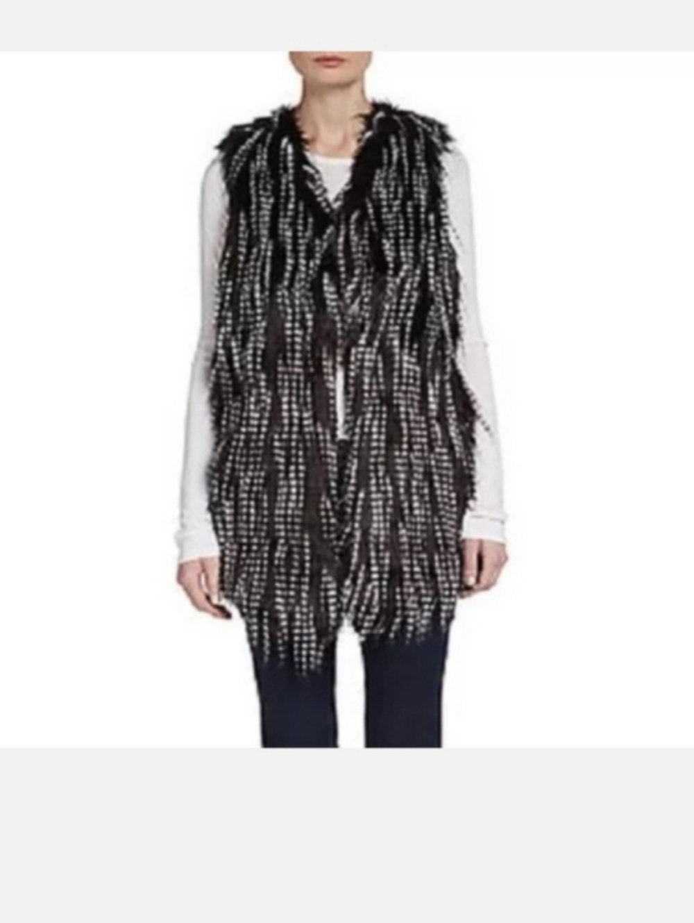Harlow Zee Faux Fur Vest Black Silver Size Medium Nwt